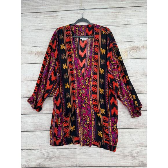 Vintage Sharon Anthony Open Front BOHO Print Kimono Top Womens 18W Multicolor - Picture 1 of 7